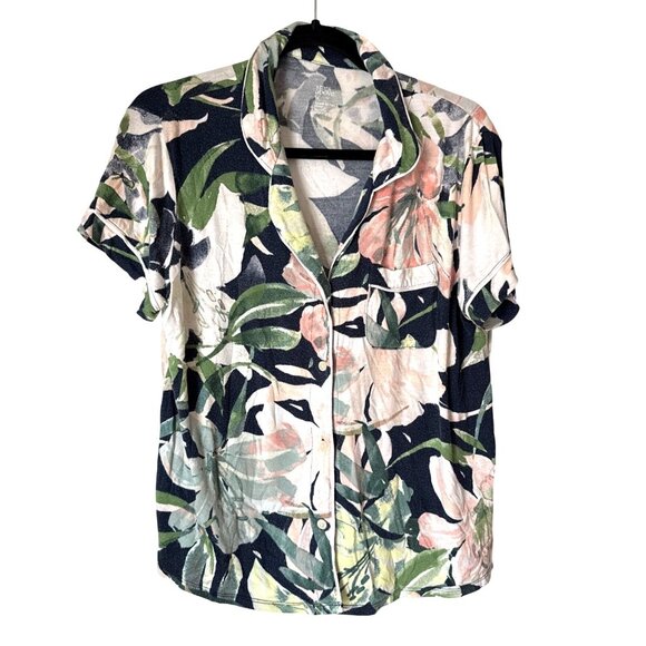 Floral Button-Down Lounge Shirt By Stars Above M Lightweight Fabric Tropical Pri - Picture 1 of 6